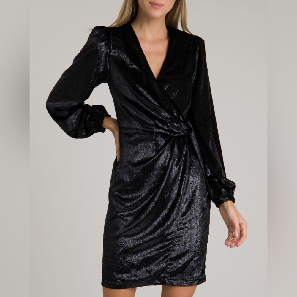 NWT PatBo | Liquid Metallic Shiny Velvet Dress - Black | Size 2